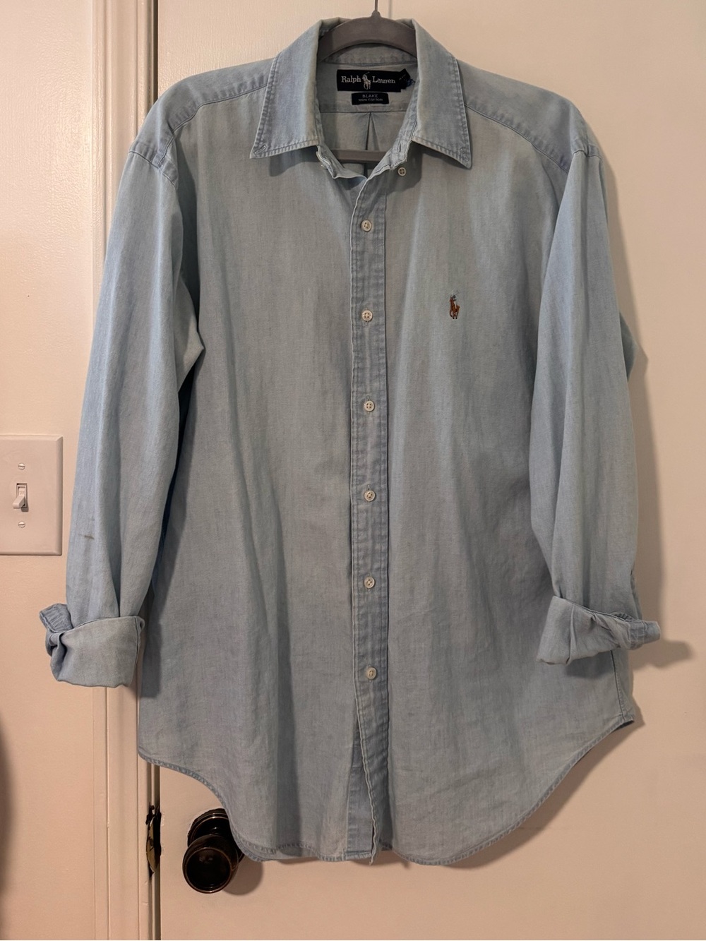 Ralph Lauren Light Blue Denim Button-Down Shirt with Pony Logo